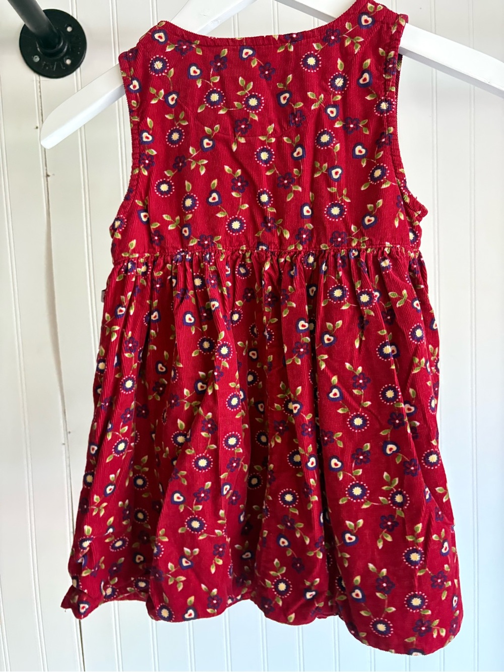 VINTAGE 100% COTTON MCKIDS 3T ✨ toddler floral corduroy dress sleeveless red EUC - Picture 2 of 3
